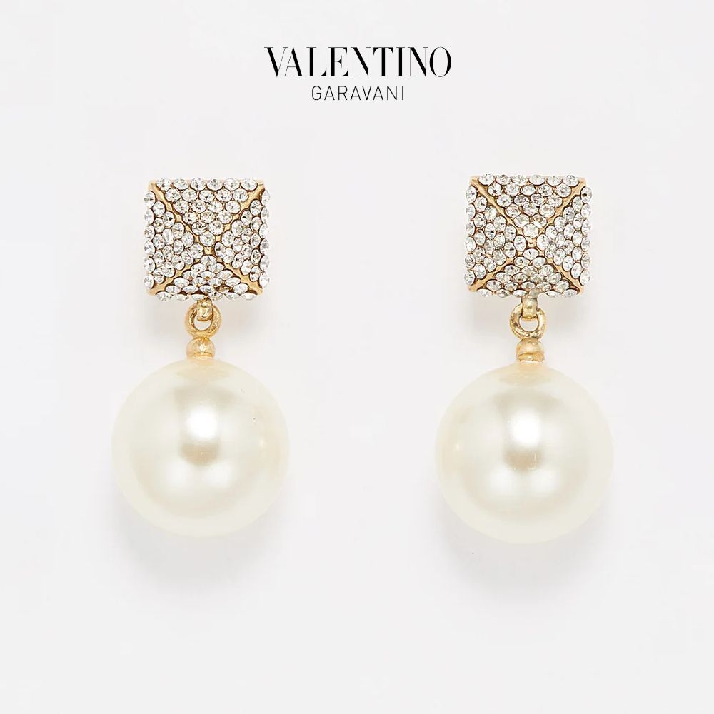 適当な価格 Valentino パールピアス- パール×クリスタル クリスタル
