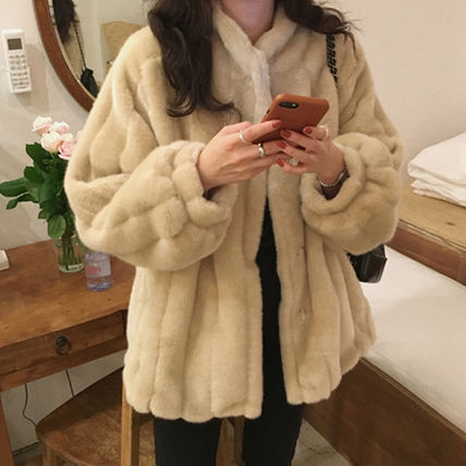 ボリューム袖 可愛い ファーコート Vネック ふわふわ 韓国 人気