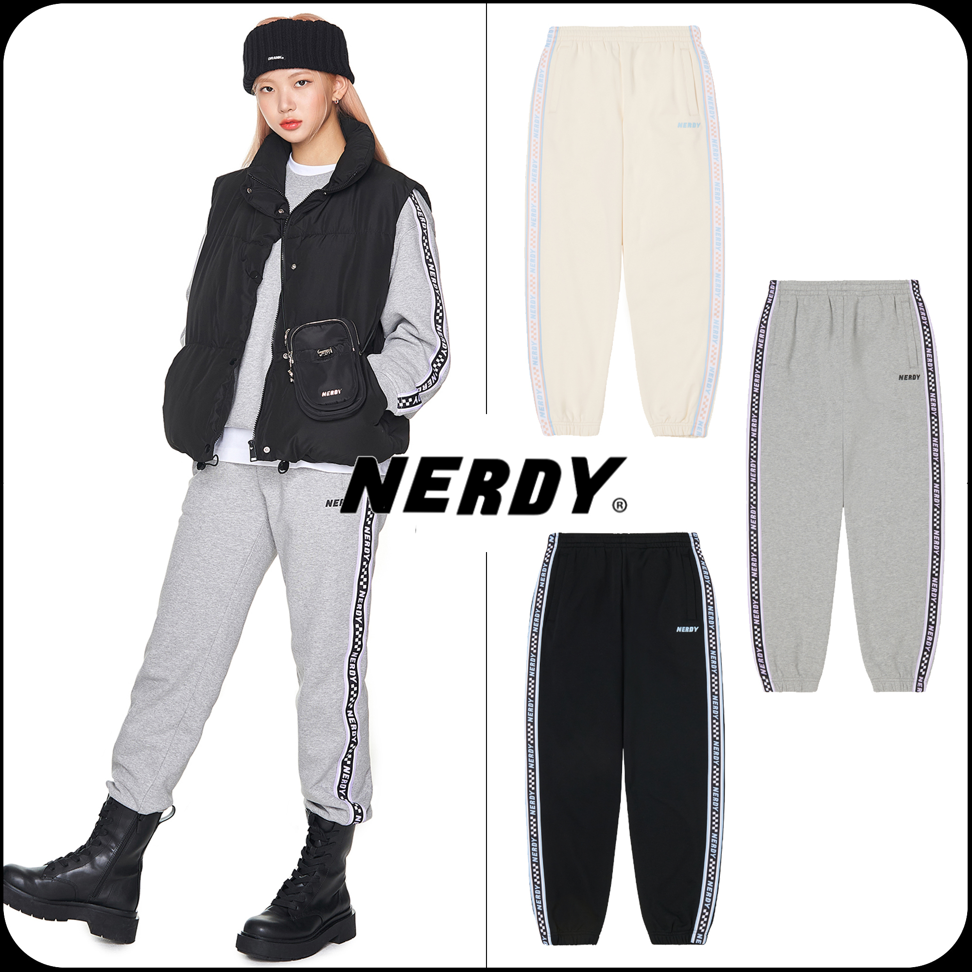 [ NERDY ]★23SS★CHECKERBOARD TAPE JOGGER PANTS