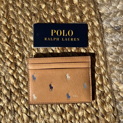 Ralph Lauren Card Holders Unisex Plain Leather Logo Card Holders