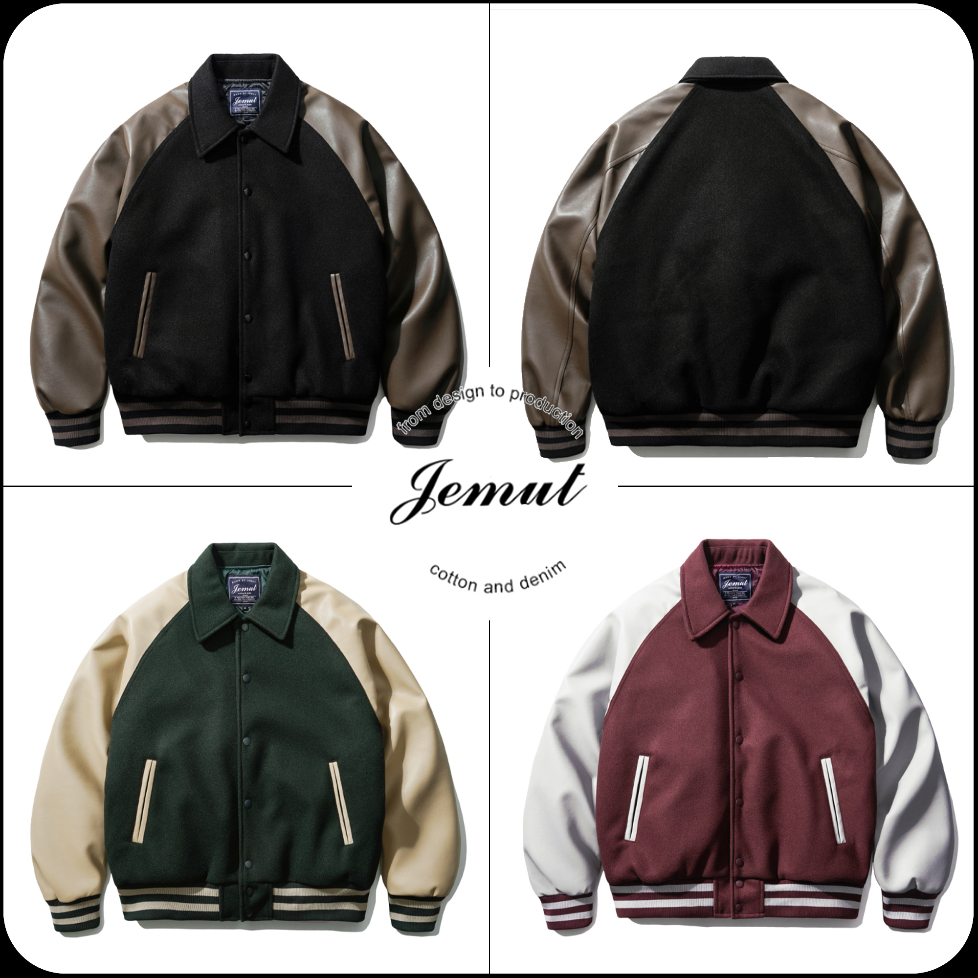[JEMUT]★LEATHER RAGLAN VARCITY JACKET