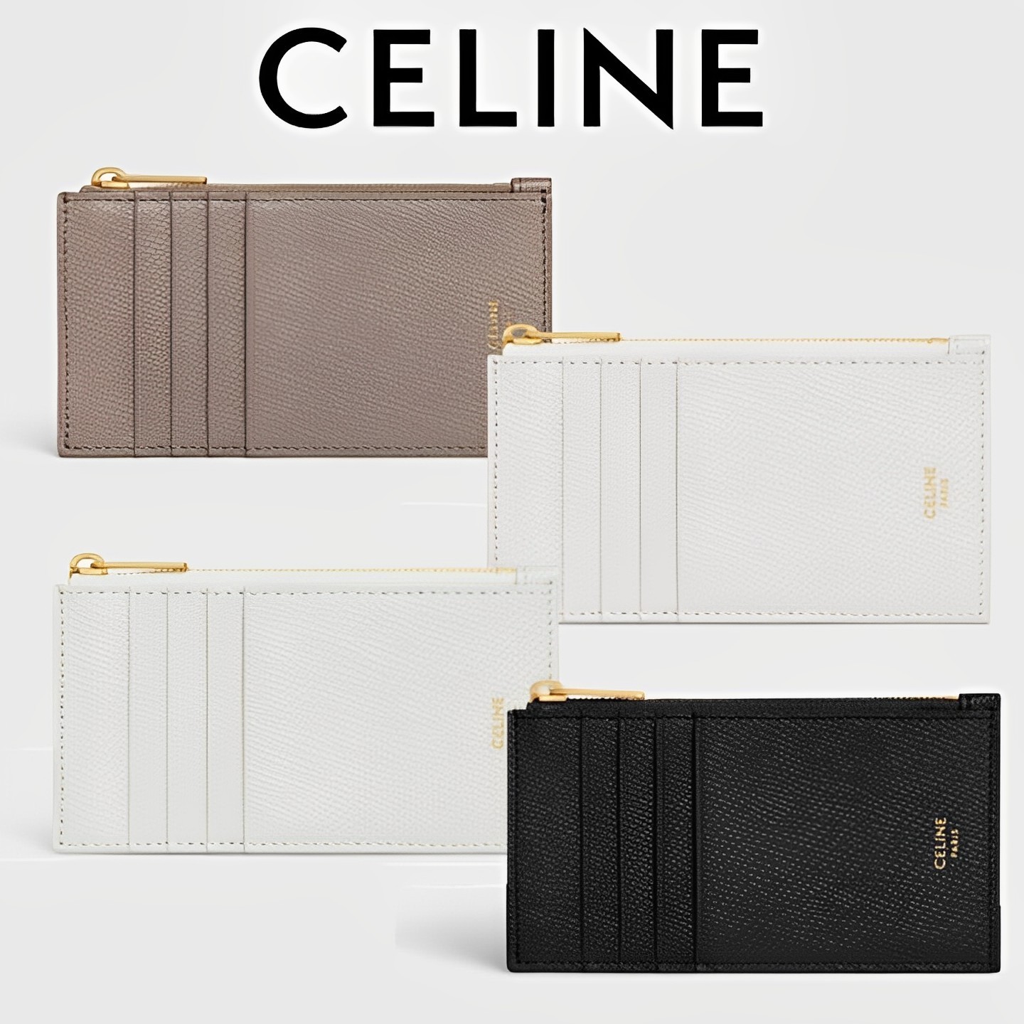 日本製・綿100% CELINE ジップ付きカードホルダー / グレインドカーフ