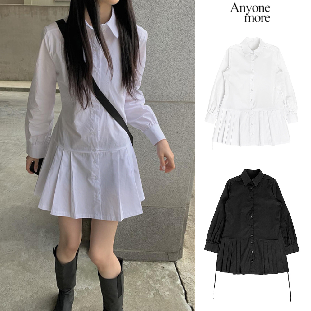 【Anyone more】Lobmew Pleated Shirt One Piece