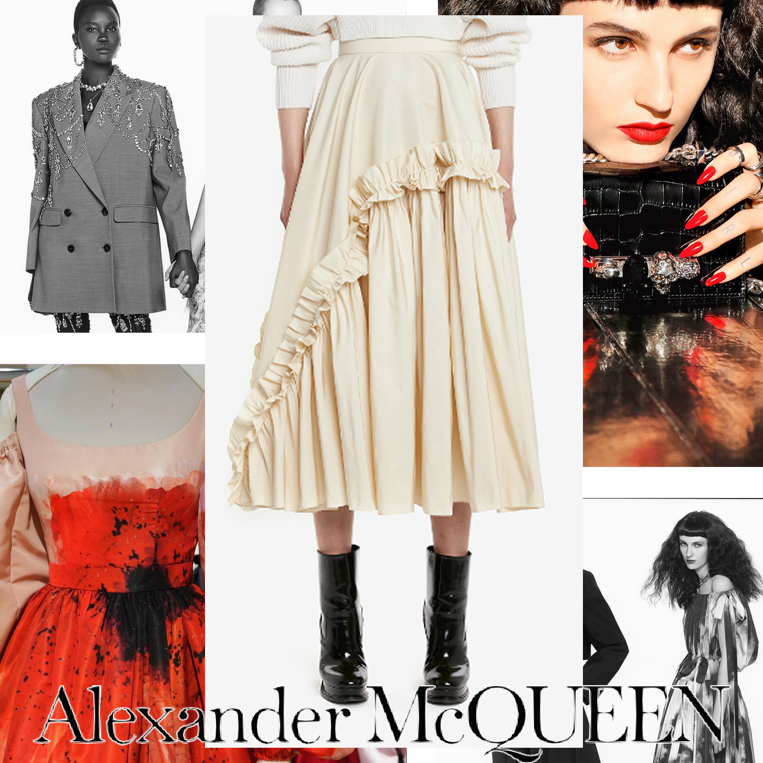 Alexander McQueen アシンメトリック ギャザースカート ホワイト