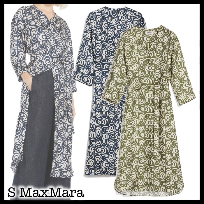S MaxMara プリントシルクドレス ピュアシルクツイル HELMUT www