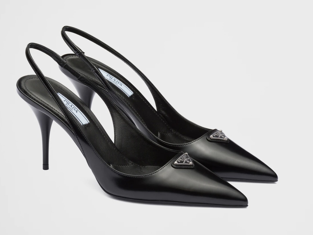 プラダ PRADA ブラッシュドレザー スリングバック パンプス-
