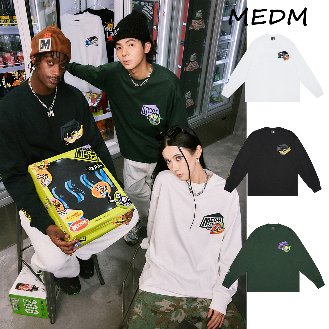 MEDM 長袖 Tシャツ スウェット ロゴ 果物プリント ユニセックス