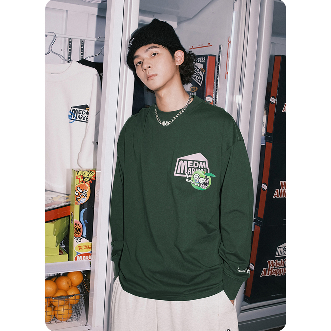 ★MEDM★ロゴ ユニセックス パロディー 長袖Tシャツ/送料込 MR.ENJOY DA MONEY 】 MEDM ロゴ刺繍 長袖 Tシャツ UNISEX
