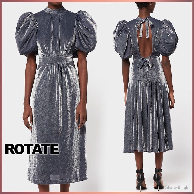 ＜関税込＞ROTATE*メタリックジャージー タイバックミディドレス