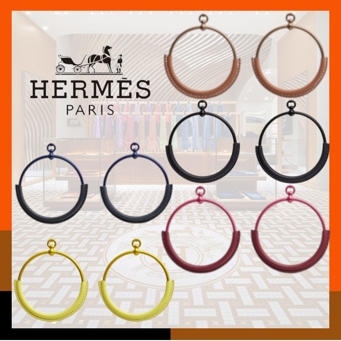 HERMES 上品 稀少 人気ピアス 本革レザー 綺麗色 ループ Loop GM