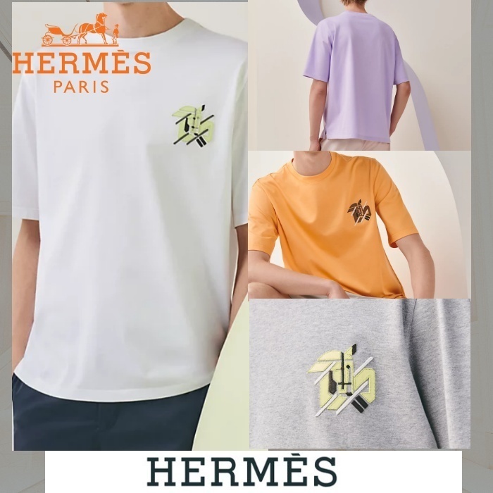 《23SS★》HERMES ミニレザーパッチTシャツ コットン