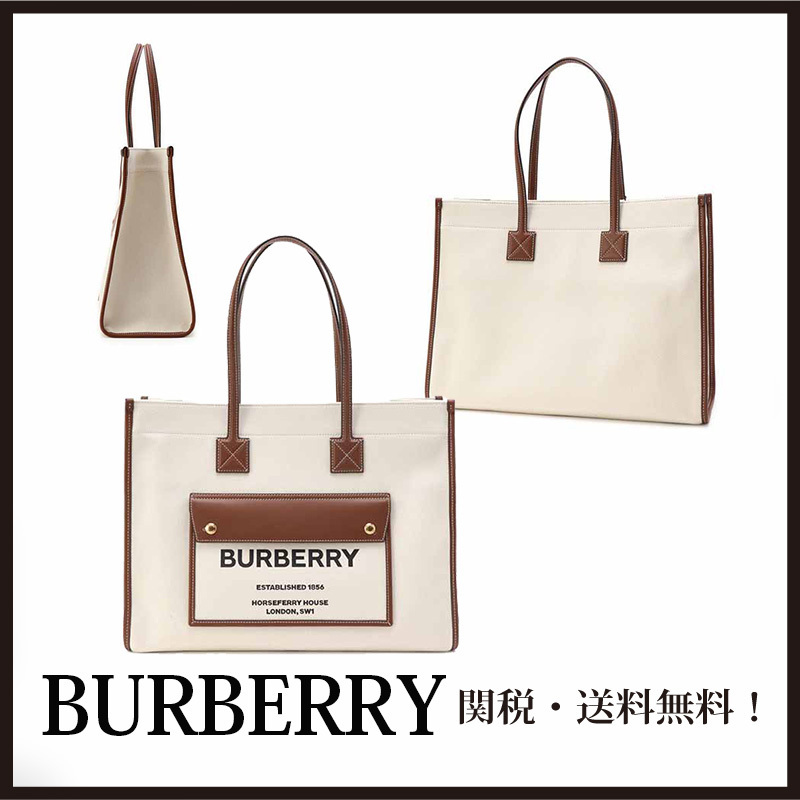 Burberry*ミディアム キャンバス&レザー フレヤ トート www