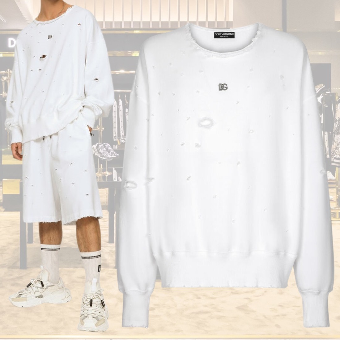 【Dolce & Gabbana】スウェットシャツ デストロイエフェクト DC