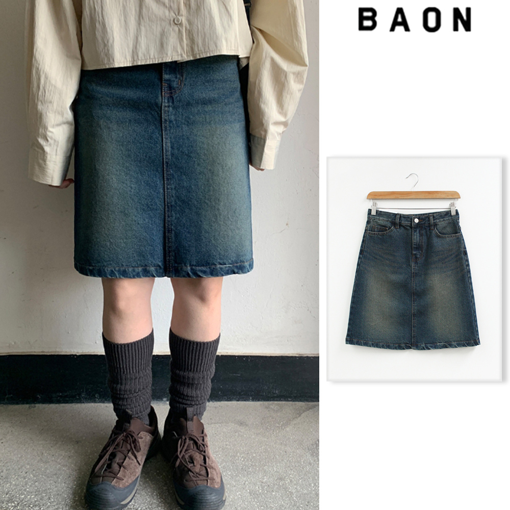 【BAON】Millery Wash Denim Midi Skirt