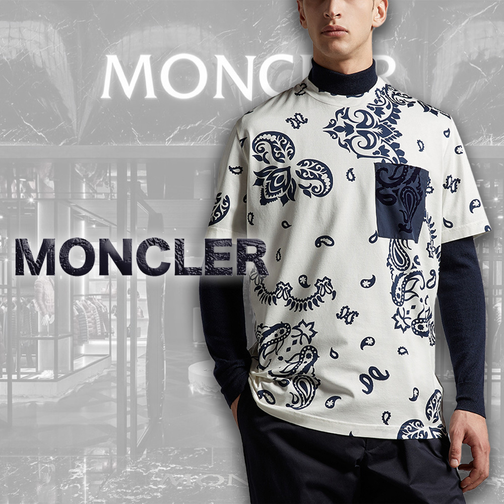 30％OFF】 【MONCLER】ペイズリー 胸ポケット付き Tシャツ 直営店手配