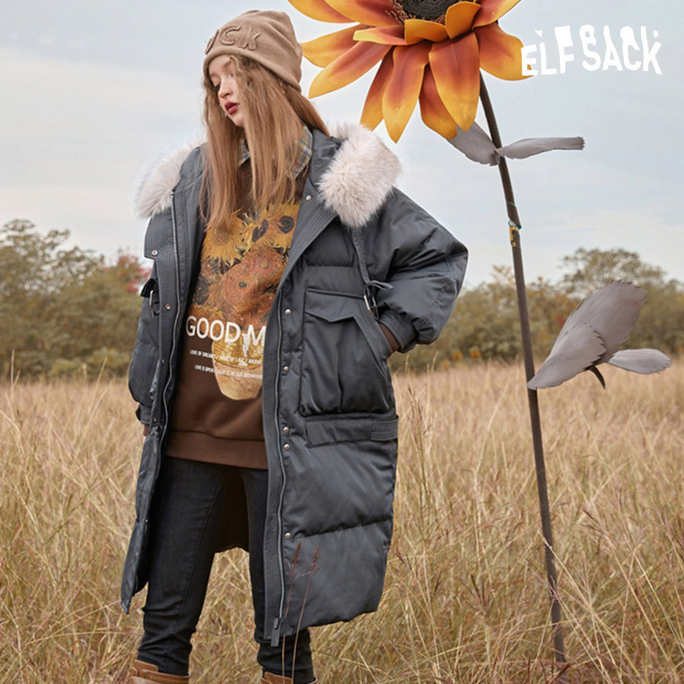新品、未使用品) ELFSACK ダウンジャケット グレイ 厚手 防風