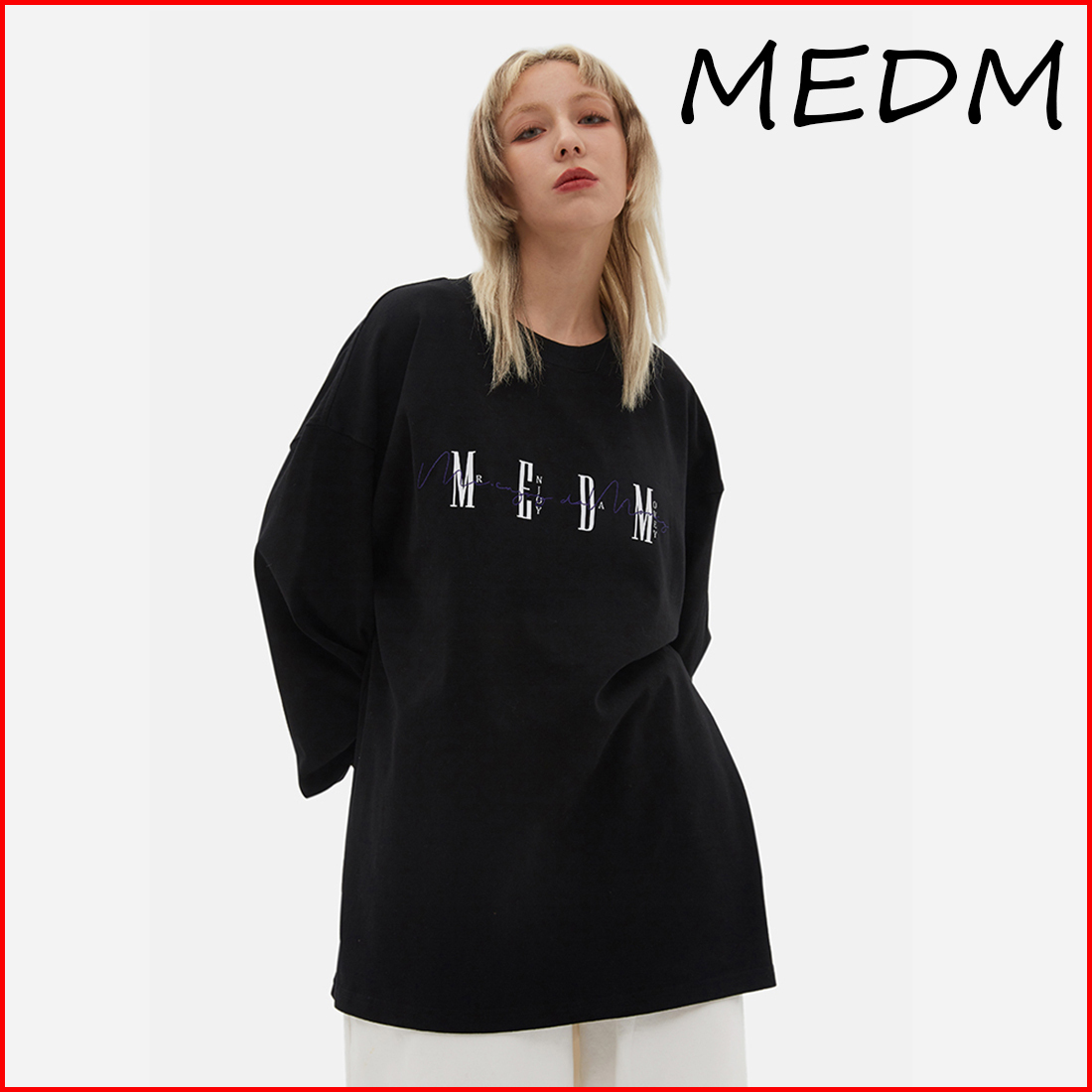 MEDM ロゴ Tシャツ 長袖 オーバーサイズ 無地 男女兼用 ロンT