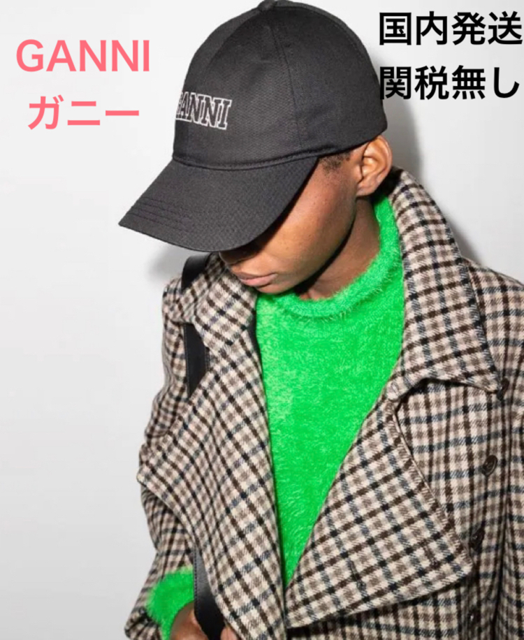 国内発送関税無】GANNIガニー ロゴキャップ ブラック (Ganni/キャップ