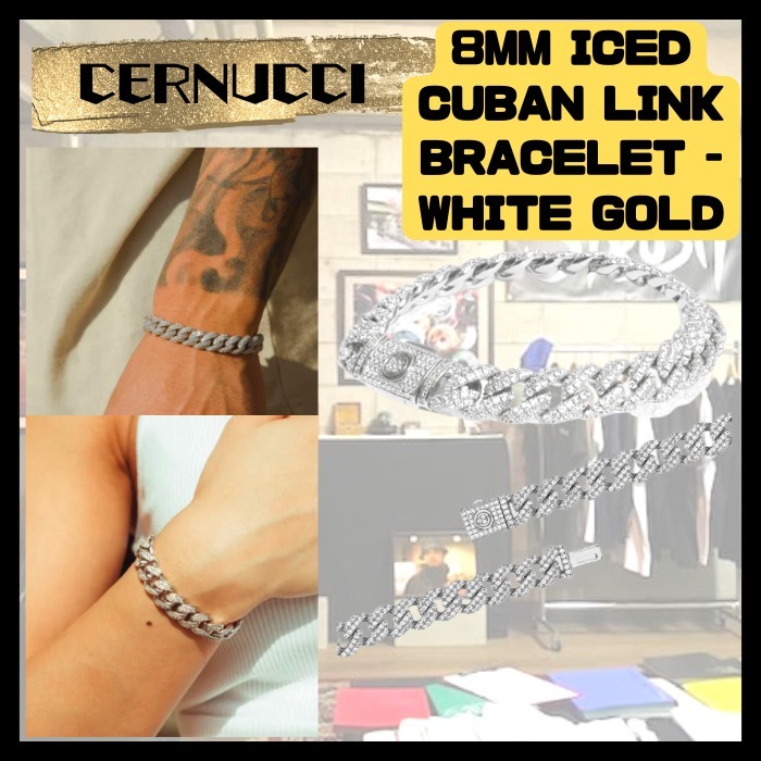 『CERNUCCI』8MM ICED CUBAN LINK BRACELET - WHITE GOLD