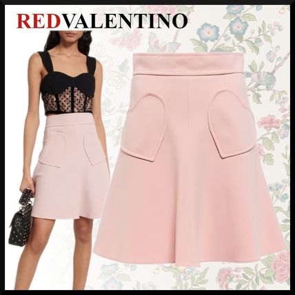 RED VALENTINO Mini Flared Skirts Short Heart Plain Mini Skirts