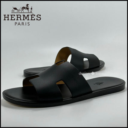 HERMES More Sandals Plain Leather Logo Sandals