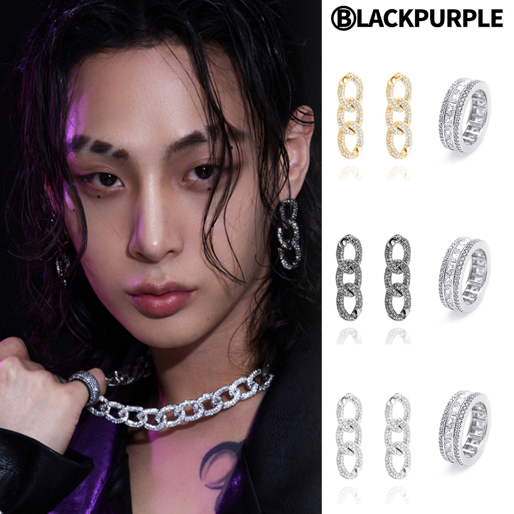 【BLACKPURPLE】[BLACKLABEL] Crystal Ring Earring Set