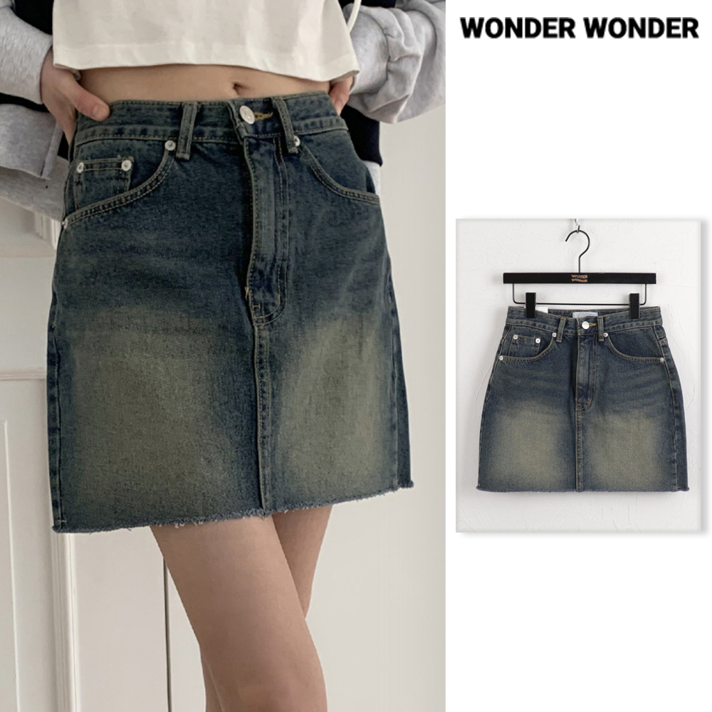 【WONDER WONDER】Brit Vintage Washed Denim Mini Skirt