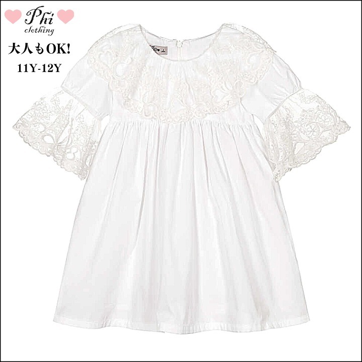 大人もOK! Phi Clothing ★White ポプリン ドレス★11-12Y