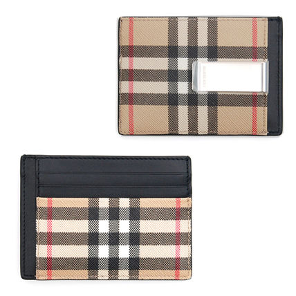 Burberry Money Clips Unisex Street Style Leather Logo Money Clips