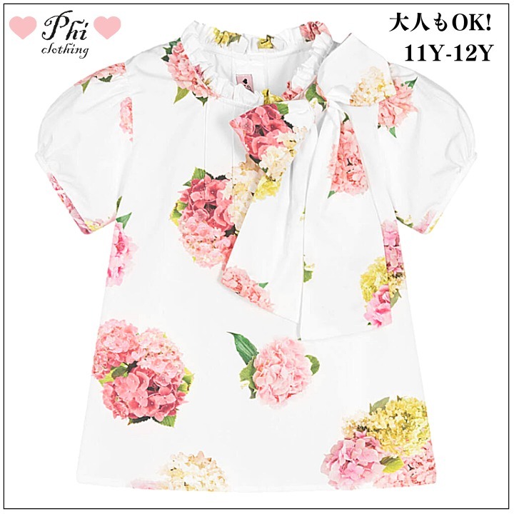 大人もOK!! Phi Clothing ★White & Pink ブラウス★11-12Y