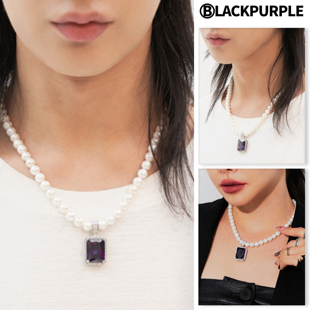 【BLACKPURPLE】Larissa Square Cubic Pearl Necklace