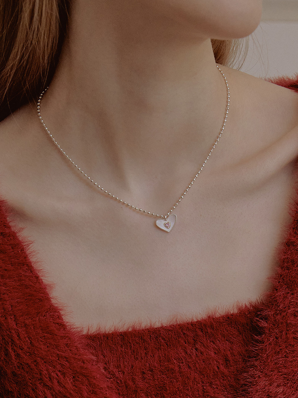 [TATIANA] 韓国☆SILVER925☆Cubic Dot Heart Necklace