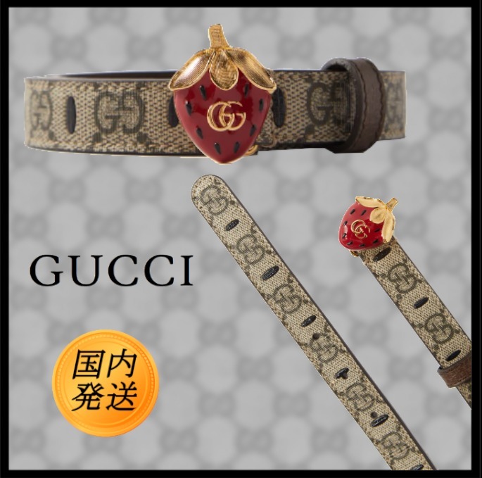 【国内発送★GUCCI】ストロベリー GGスプリームキャンバスベルト