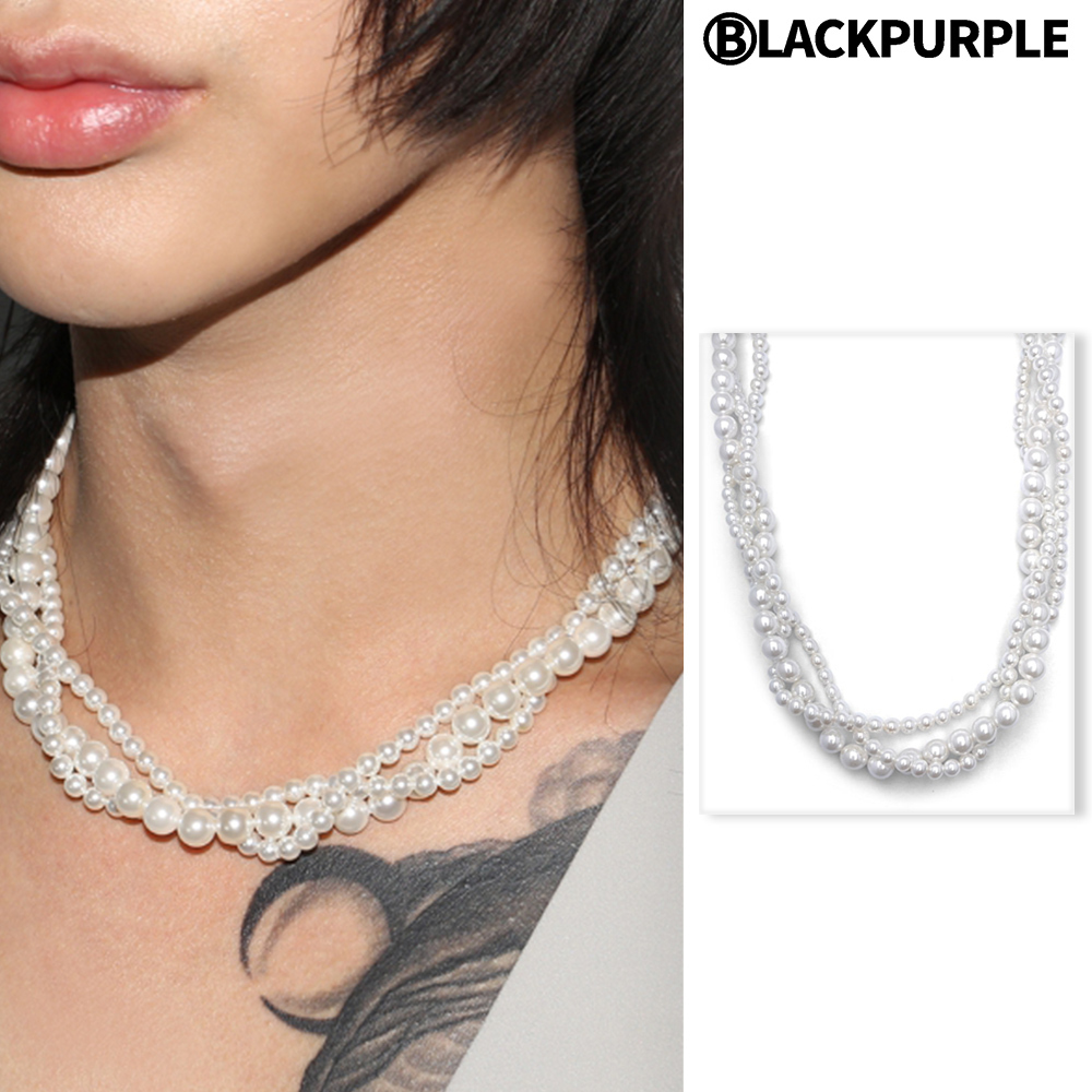 【BLACKPURPLE】Glamorous Three-Line Pearl Necklace