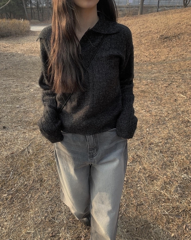【Anyone more】Katsy Gray Loose Denim Wide Pants