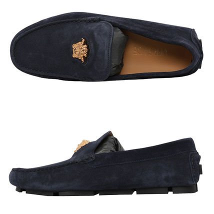 VERSACE Oxfords Street Style Plain Leather Logo Oxfords