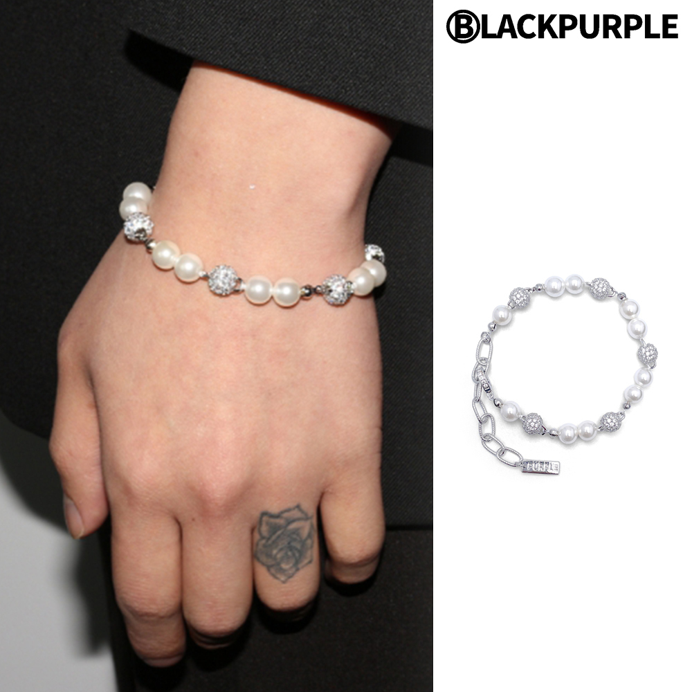 【BLACKPURPLE】Yeriel Pearl Ball Cubic Bracelet