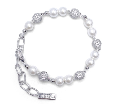 BLACKPURPLE】Yeriel Pearl Ball Cubic Bracelet (BLACKPURPLE