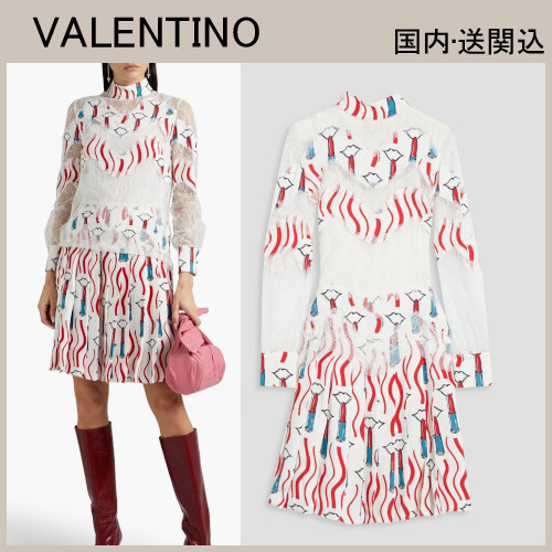 素敵★VALENTINO レースパネル クレープ ミニワンピース ドレス