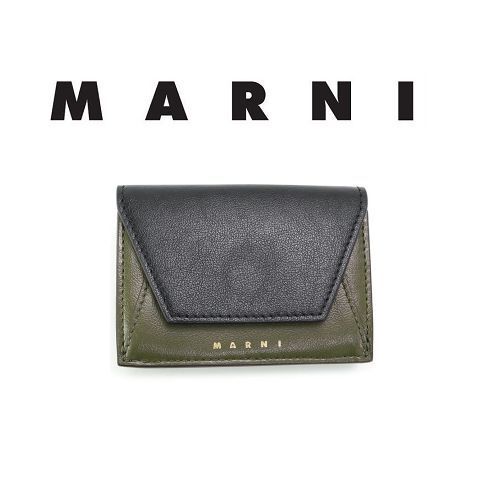 Tumbled leather ☆MARNI☆ 3つ折り財布 BLACK/MOSSTONE♪