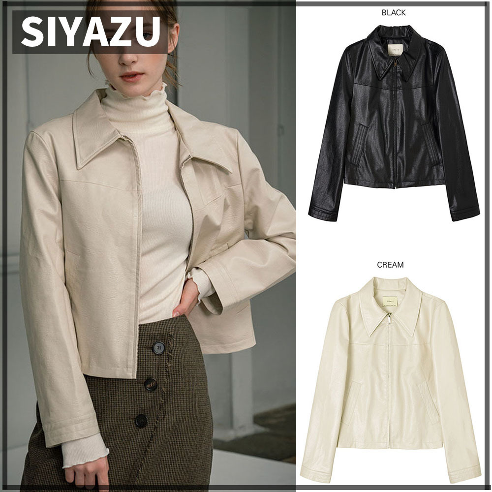 [SIYAZU] SS Fake Leather Crop jacket /大人気/虚栄地着用