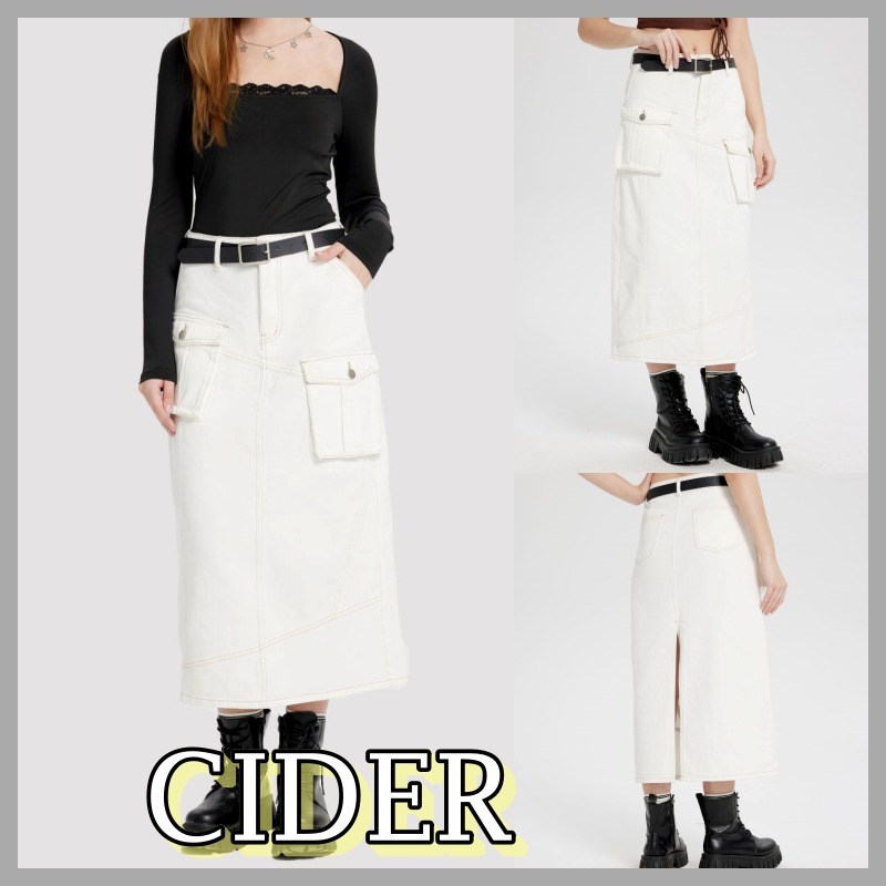 【CIDER】デニムベルトスリットマキシスカート(送料込み）