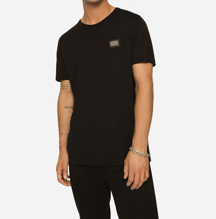 Dolce & Gabbana/ブランドタグ クルーネック Tシャツ Dolce&Gabbana】ブランドタグ付き コットンTシャツ (Dolce