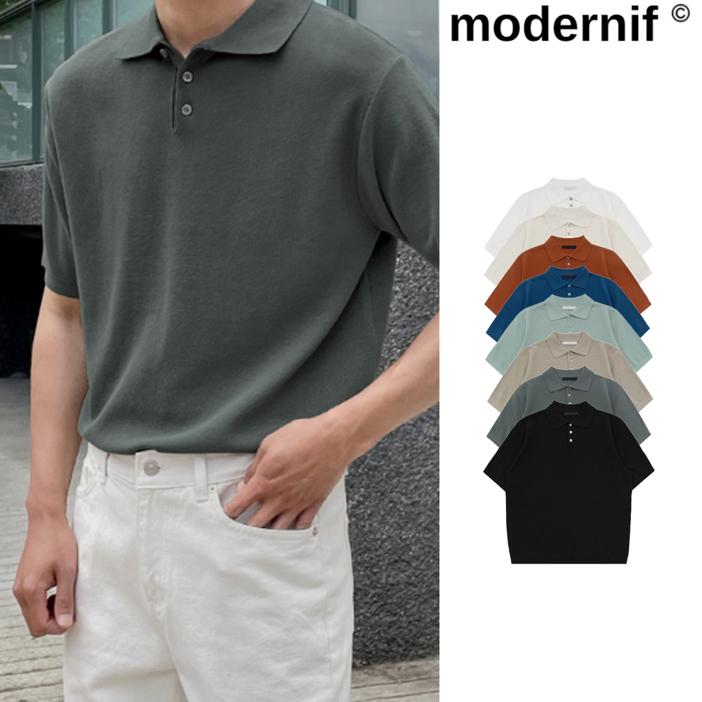 【MODERNIF】Brit Short Sleeve Collar Knit