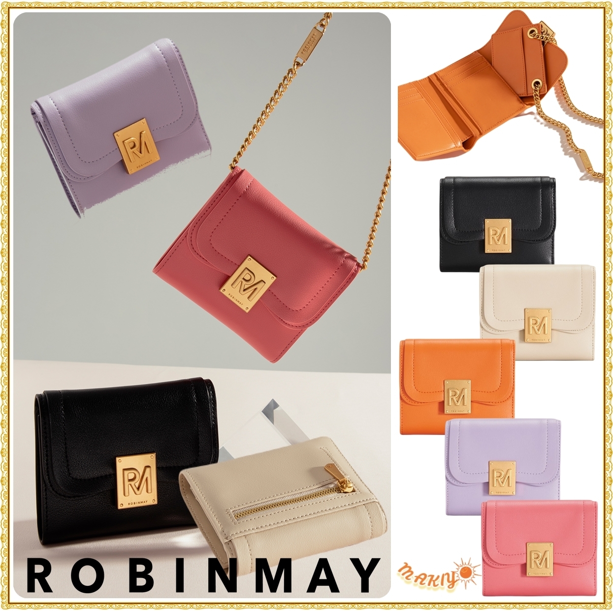 送料込★ROBINMAY★Elly真皮鐵錬短夾★本革 三つ折り 小財布