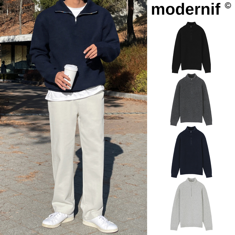 【MODERNIF】Yuo high neck half zip-up knit