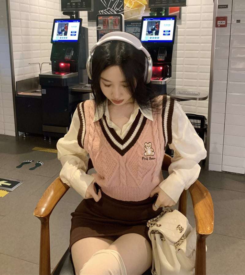 韓国 セットアップ ニットベスト タイトスカート ブラウス 制服 韓国 セットアップ ニットベスト タイトスカート ブラウス 制服