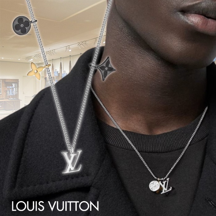 Authenticated Used LOUIS VUITTON Louis Vuitton pendant LV instinct necklace  M00521 metal silver gunmetal gold initial monogram flower vuitton 