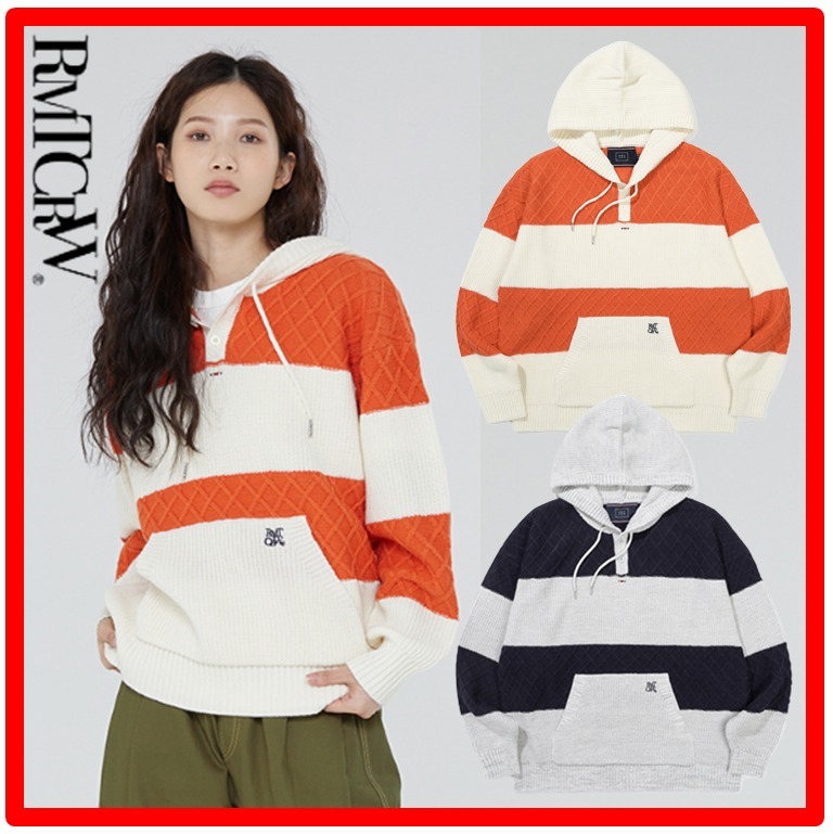 ★韓国の人気★【ROMANTIC CROWN】★STRIPE RIB KNIT HOODI.E★