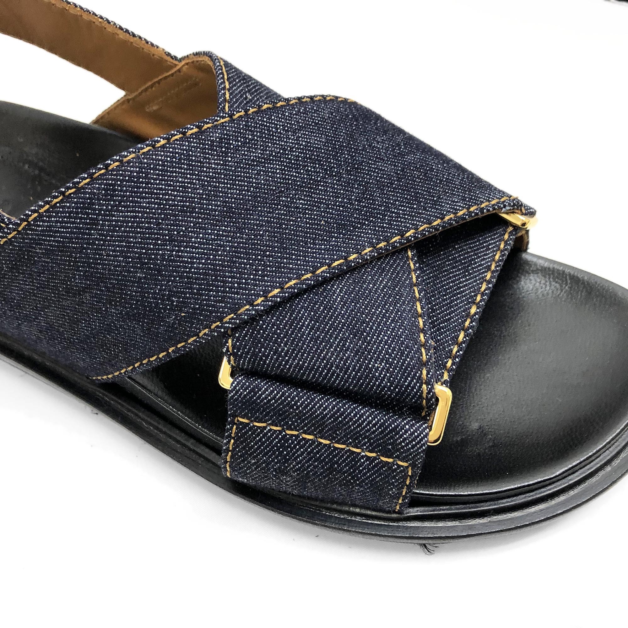 MARNI FBMS005201 P4155 00B64ブルーデニムクロスサンダル(新品) MARNI FBMS005201 P4155 00B64ブルーデニムクロスサンダル(新品
